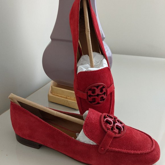 Tory Burch Miller-logo Loafers Bright Carnelian Suede Sz 6.5 - Picture 1 of 6